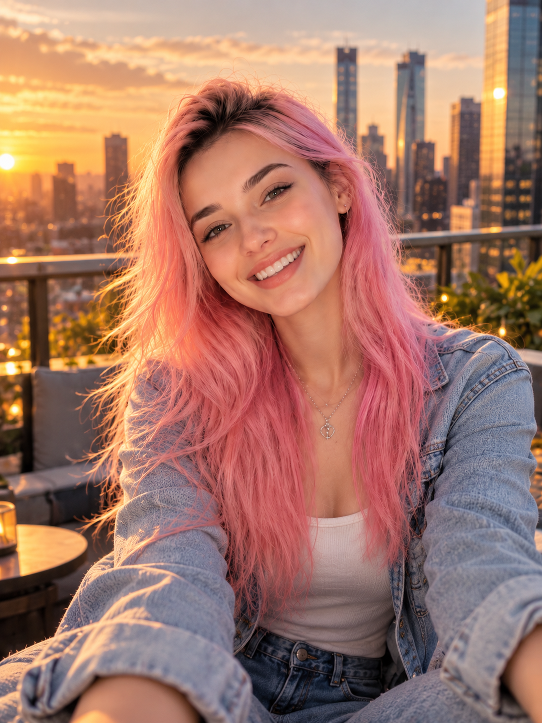 Liya smiling at sunset